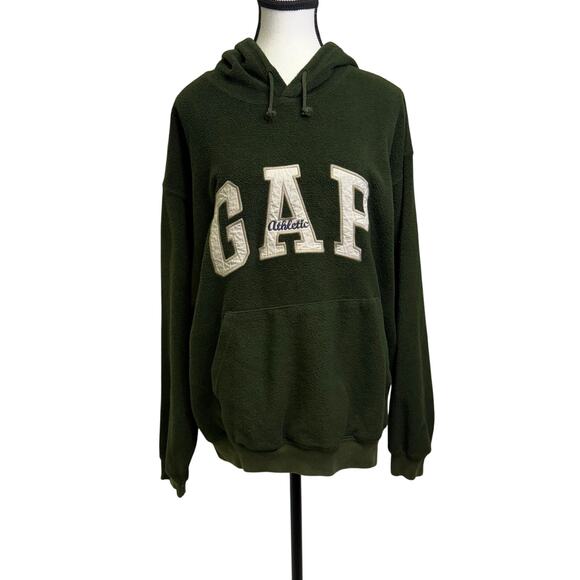 Vintage GAP Athletic Hoodie Forest Green Sherpa Fleece Pullover Small - Picture 2 of 8